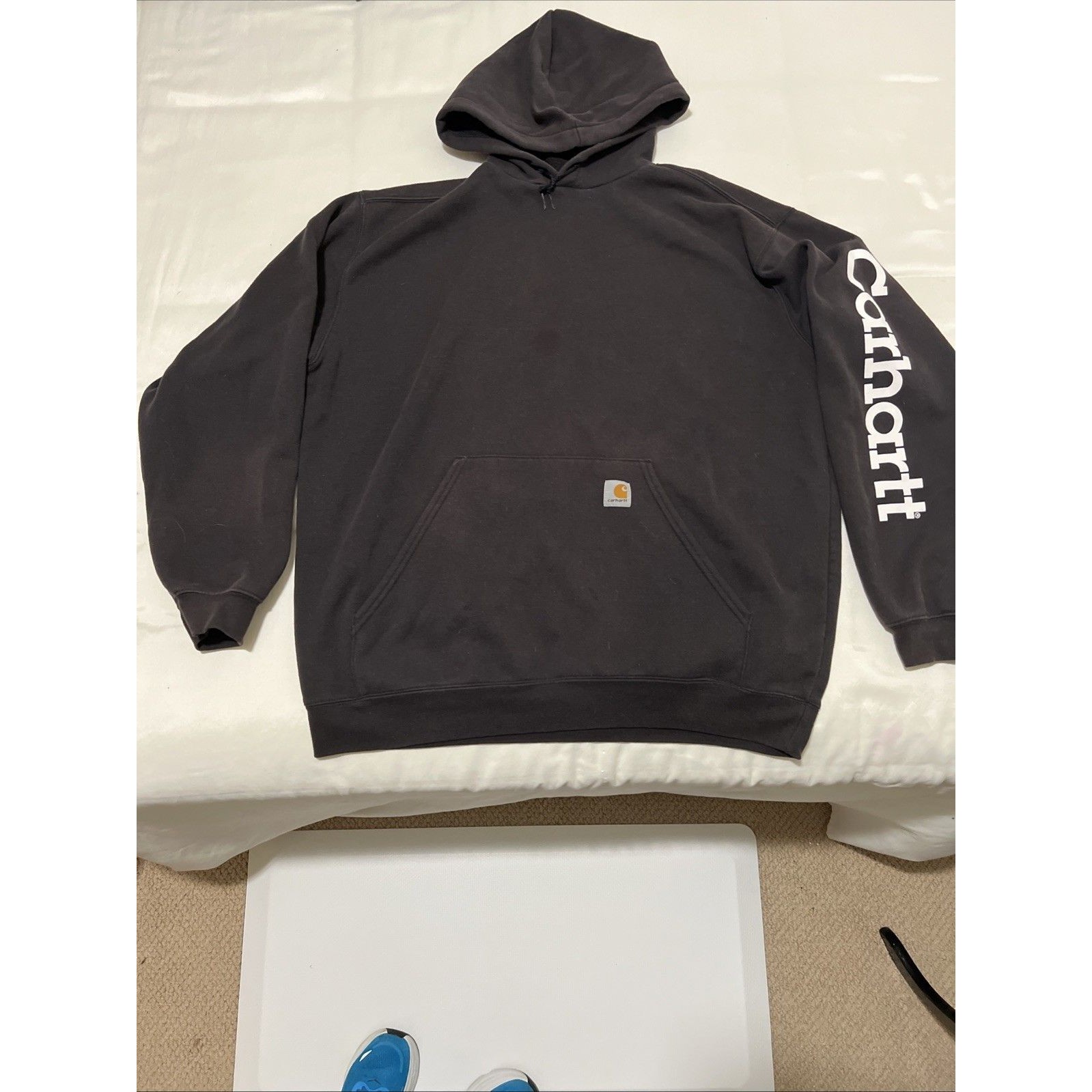 Carhartt Spellout Hoodie Sweatshirt Mens Xl Faded Black Workwear Vintage K254